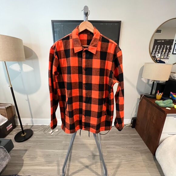 NWOT Unis NYC - "Rocky" Buffalo Plaid Shirt Jacket Medium - Orange - Picture 1 of 6